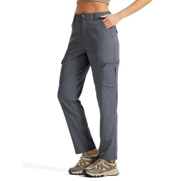 Women's Hiking Cargo Pants Water-Resistant Quick Dry Lightweight UPF 50+ Travel Camping Work Pants Zipper Pockets Dark Grey XXL