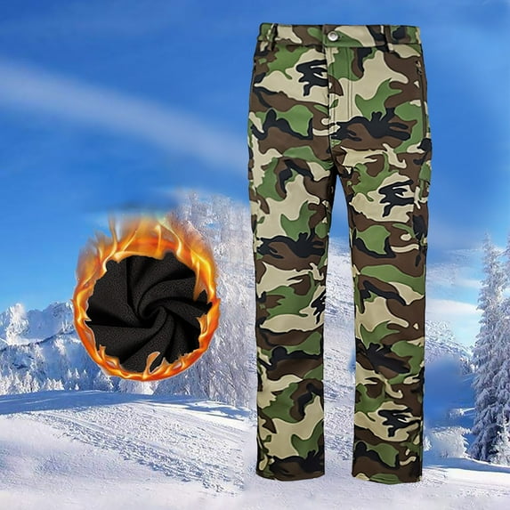 Women's Hiking Cargo Pants Winter Warm Padded Camo Work Pants Outdoor Long Trousers Camouflage 3XL