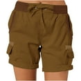 thumbnail image 1 of Women's Hiking Cargo Shorts Golf Outdoor Active Elastic Waist Drawstring Summer Solid Color Travel Shorts with Pockets, 1 of 4