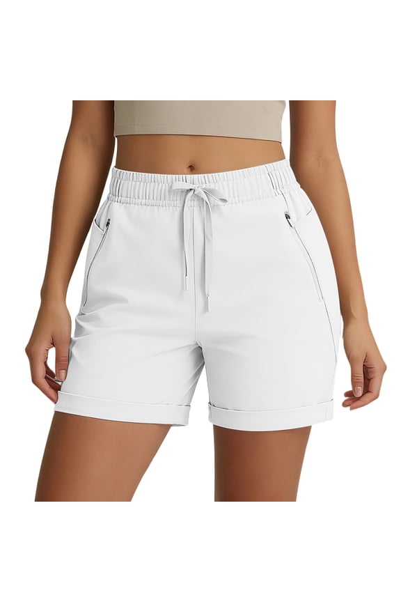 Women's Hiking Cargo Shorts Quick Dry Work Golf Short Lightweight Outdoor Active Summer with Pockets Zipped White