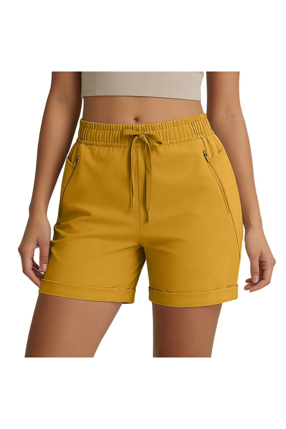 Women's Hiking Cargo Shorts Quick Dry Work Golf Short Lightweight Outdoor Active Summer with Pockets Zipped Yellow