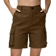 thumbnail image 1 of Women's Hiking Cargo Shorts Summer Casual Elastic Waist Bermuda Shorts Athletic Golf Long Shorts with 6 Pockets Light Brown XXL, 1 of 4
