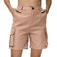 thumbnail image 1 of Women's Hiking Cargo Shorts Summer Casual Elastic Waist Bermuda Shorts Athletic Golf Long Shorts with 6 Pockets Pink L, 1 of 4