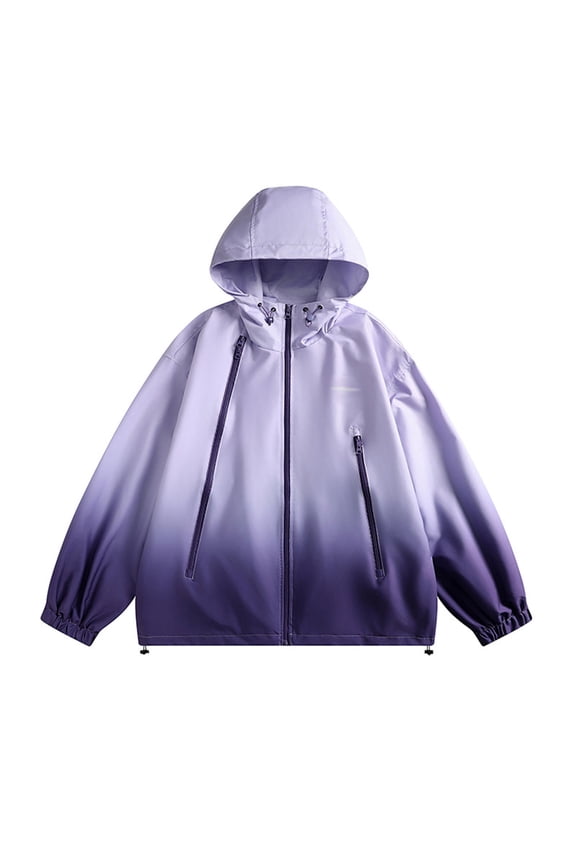 Women's Hiking Jackets Gradient Waterproof Light Weight Hooded Jacket Loose Casual Windproof Coats Navy, 3XL