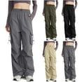 thumbnail image 1 of Women's Hiking Pants with Pockets, Lightweight Elastic High Waist Cargo Pants, Fashion Cord Lock Casual Baggy Wide Leg Sweatpants for Women Outdoor Travel Vacation, 1 of 7