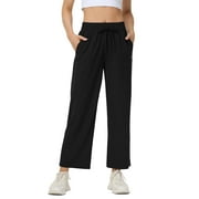 NEIKU Lightweight Wide Leg Pants for Women High Waisted Loose Casual Lounge Travel Work Yoga Sweatpants Black L