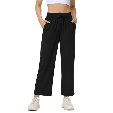 Lightweight Wide Leg Pants for Women High Waisted Loose Casual Lounge Travel Work Yoga Sweatpants Black L