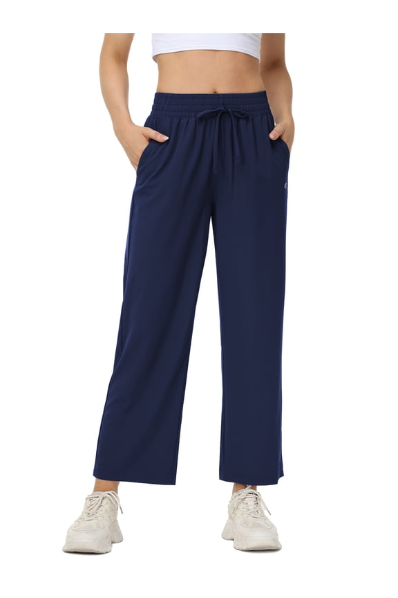 Lightweight Wide Leg Pants for Women High Waisted Loose Casual Lounge Travel Work Yoga Sweatpants Navy L