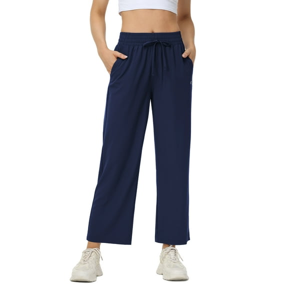 Neiku Lightweight Wide Leg Pants for Women High Waisted Loose Casual Lounge Travel Work Yoga Sweatpants Navy L