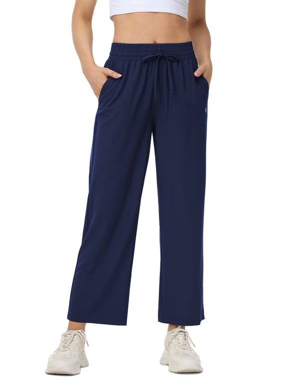 Lightweight Wide Leg Pants for Women High Waisted Loose Casual Lounge Travel Work Yoga Sweatpants Navy M