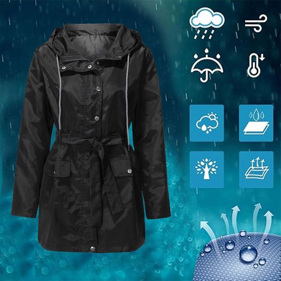 Women's Hiking Raincoat With Adjustable Waist Belt & Smooth Zipper Breathable Climbing Windbreaker For All Seasons Windbreaker Women 90s Womens Lightweight Rain Jacket Half Zip Rain Pullover Women