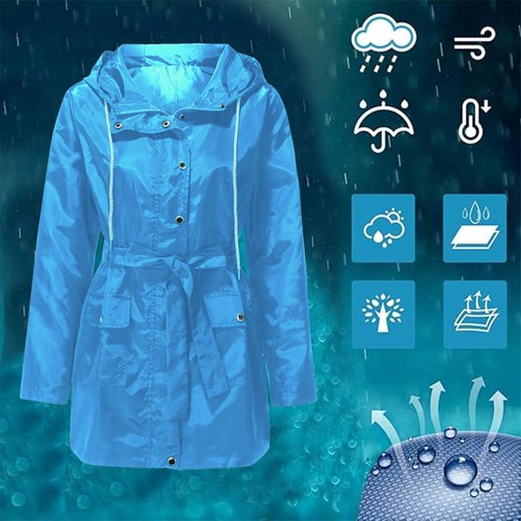Women's Hiking Raincoat With Adjustable Waist Belt & Smooth Zipper Breathable Climbing Windbreaker For All Seasons Windbreaker Women 90s Womens Lightweight Rain Jacket Half Zip Rain Pullover Women