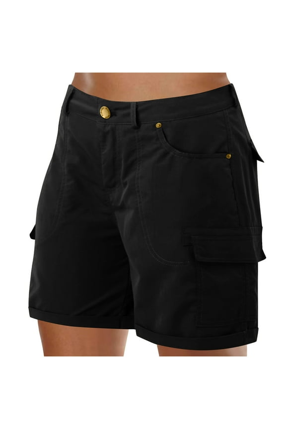 Women's Hiking Shorts Quick Dry 5" Cargo Shorts Stretch Lightweight Summer UPF50+ Shorts for Golf, Camping, Traveling, Running Black S