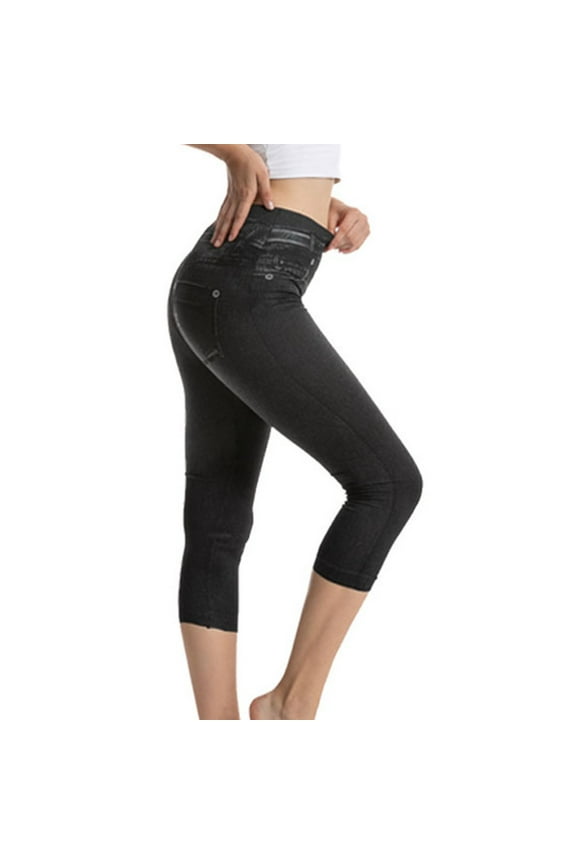 Women's Hip Lifting Stretch Slim Jean Trendy Distressed Straight Leg Jeans Black M