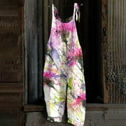 Women's Hippie Overalls,Boho Overalls for Women Elegant 2023 Loose Fit Jumpsuit Floral Print Bohemian Wide Leg Bib Overall Beach Romper
