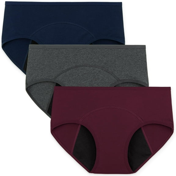 Women's Hipster Period Underwear Light Flow Postpartum Teens Menstrual Panties 3-Pack (Dark Vintage,Large)