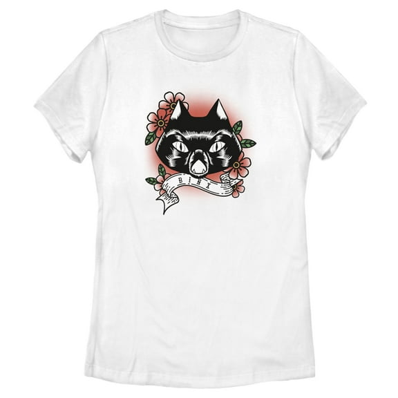 Women's Hocus Pocus Binx Flower Tattoo Graphic Tee White Small