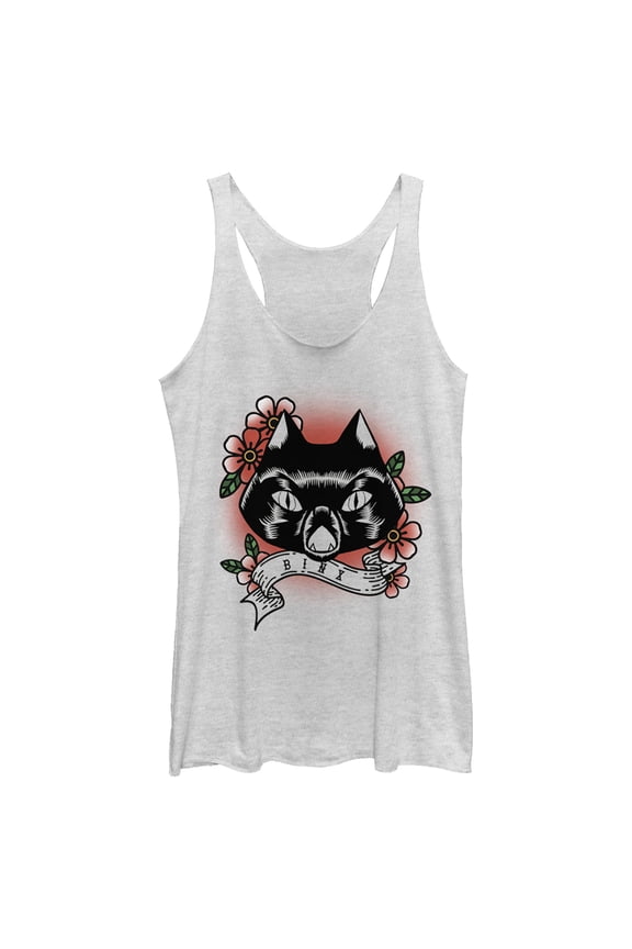 Women's Hocus Pocus Binx Flower Tattoo Racerback Tank Top White Heather Medium