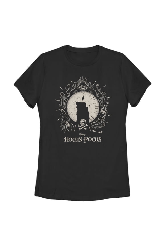 Women's Hocus Pocus Black Flame Candle Graphic Tee Black Small