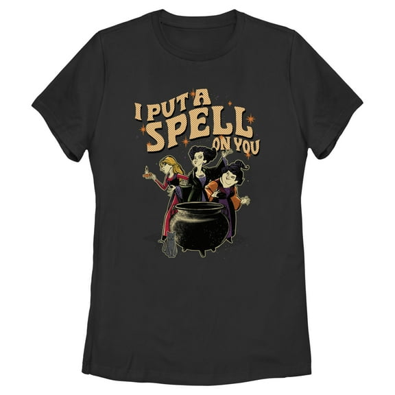 Women's Hocus Pocus Put a Spell on You Cartoon Witches Graphic Tee Black 2X Large