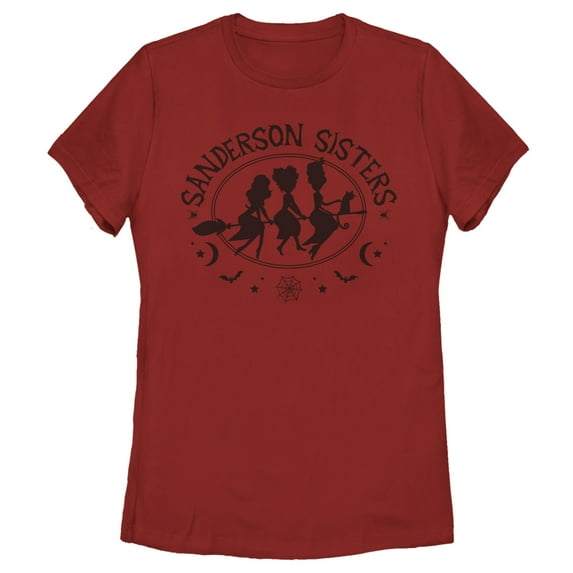 Women's Hocus Pocus Sanderson Sisters Broom Silhouette Graphic Tee Red X Large