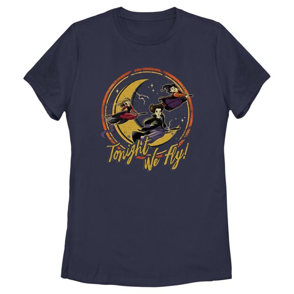 Women's Hocus Pocus Tonight We Fly Moon Graphic Tee Navy Blue Small
