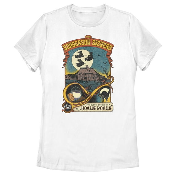 Women's Hocus Pocus Vintage Witch Poster Graphic Tee White 2X Large