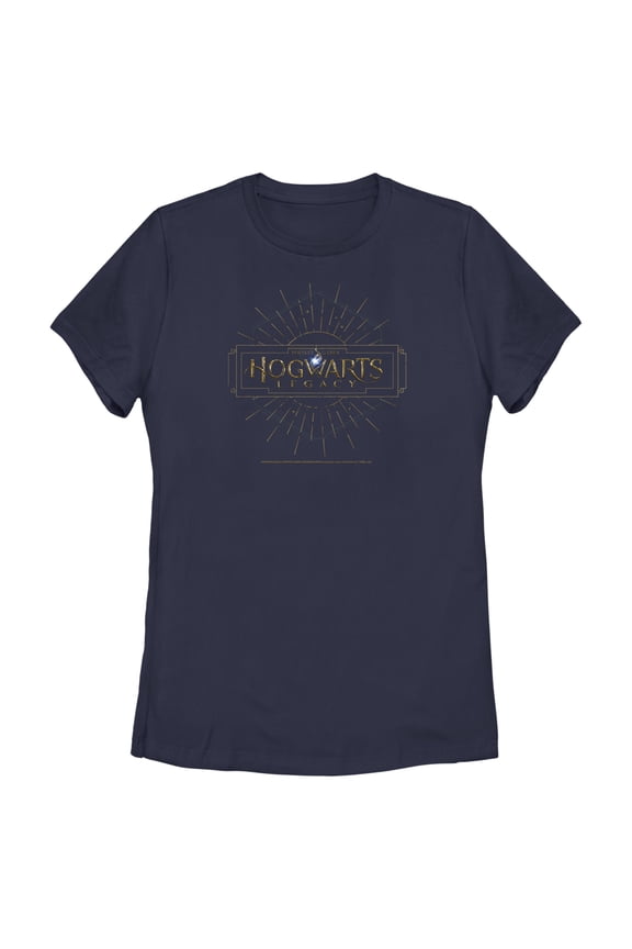 Women's Hogwarts Legacy Art Deco Logo  Graphic Tee Navy Blue Large