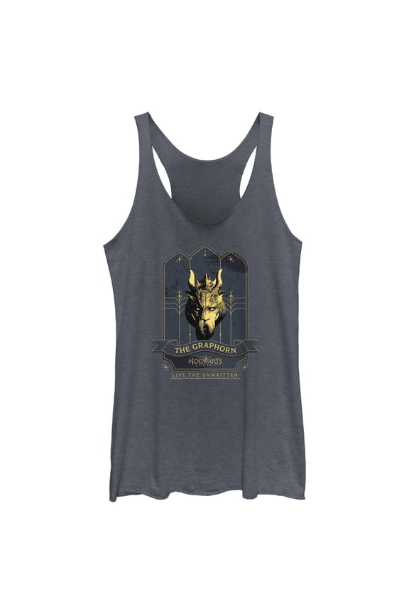 Women's Hogwarts Legacy The Graphorn Logo Racerback Tank Top Navy Blue Heather Small