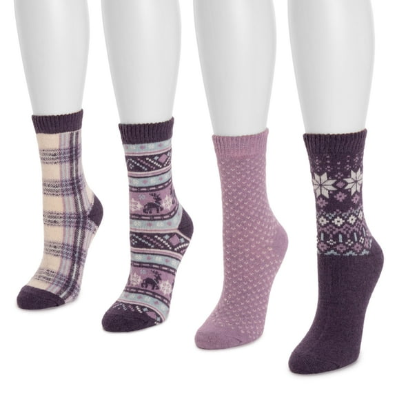 Muk Luks Women's 4 Pack Holiday Boot Socks