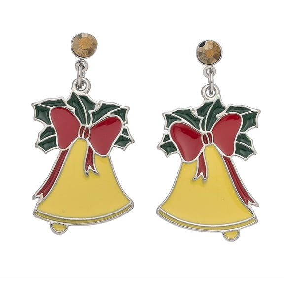 Women's Holiday Bell with Holly Dangle Earrings By Howard's