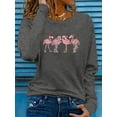 thumbnail image 1 of Women's Holiday Christmas Flamingo Print Long Sleeve T-Shirt - Casual Crew Neck,, Machine Washable 2025, 1 of 10