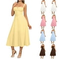 thumbnail image 1 of Women's Holiday Dress Plus Size Sun Dress Women's Casual Split Drawstring Dress With Straps White XL, 1 of 8