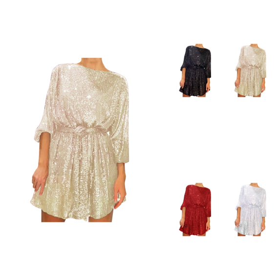 Women's Holiday Party Sequin Beaded Lace-Up Long Sleeve Dress â Size 14
