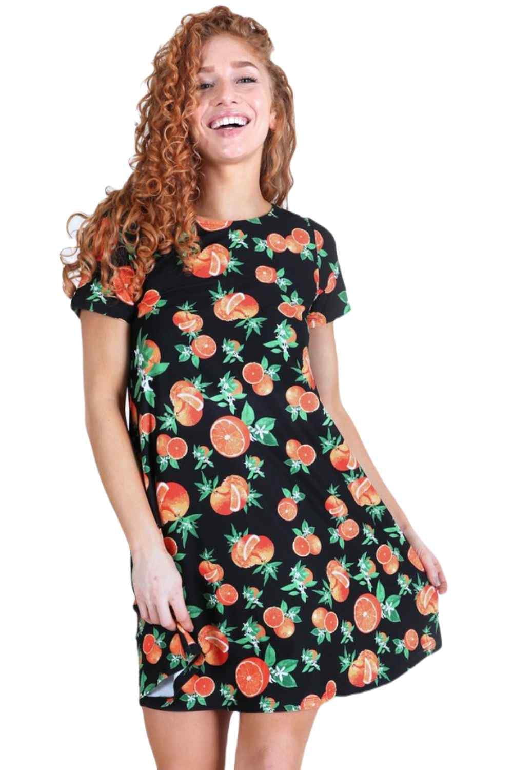 dress with orange fruit print Yours Women's Plus Size Orange Shirred Fruit Print Dress Size 14