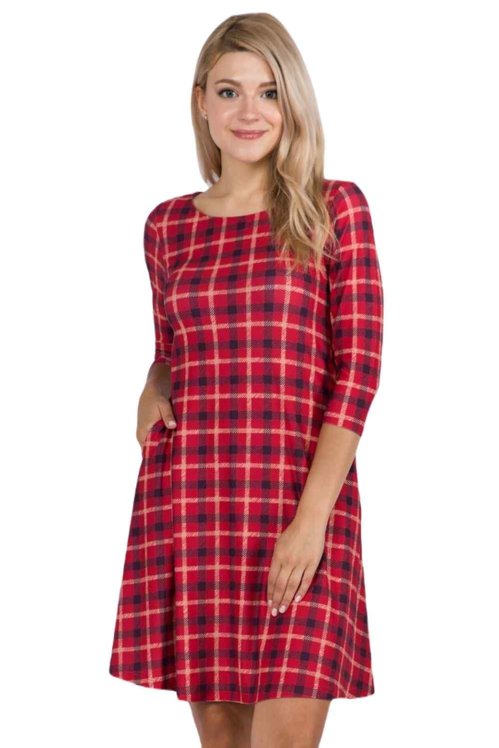 women's holiday plaid dress Sail to Sable Red Plaid Long Sleeve Tunic Flare Dress Red Plaid / M main image 1
