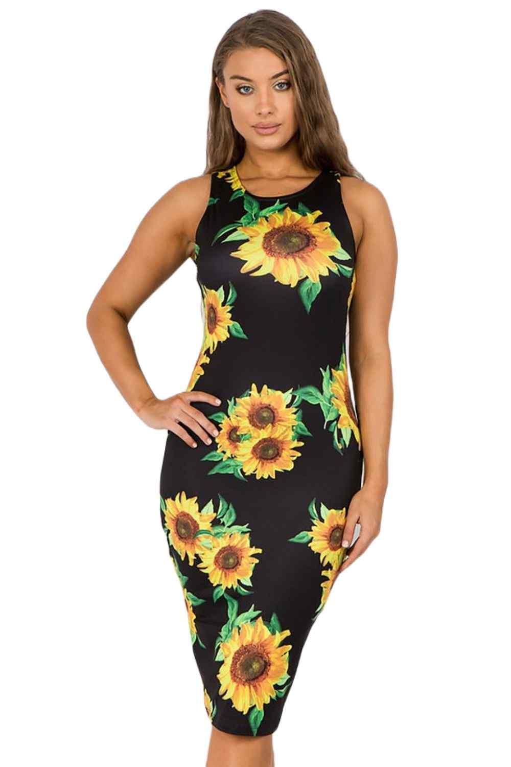 bodycon sunflower dress SHEIN Sunflower Print Bodycon Dress