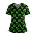 thumbnail image 1 of Women's Holiday Scrub Top - Cute St. Patrick's Day Shamrock Print V-Neck Short Sleeve Nurse Uniform Black L, 1 of 3
