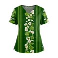 thumbnail image 1 of Women's Holiday Scrub Top - Cute St. Patrick's Day Shamrock Print V-Neck Short Sleeve Nurse Uniform Dark Green XXL, 1 of 3