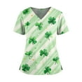 thumbnail image 1 of Women's Holiday Scrub Top - Cute St. Patrick's Day Shamrock Print V-Neck Short Sleeve Nurse Uniform Green XL, 1 of 3