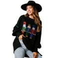 thumbnail image 1 of Women's Holiday Sequins Nutcrackers Sweatshirt Long Sleeve Crewneck Christmas Pullover Sweater Top for Holiday Party, 1 of 9
