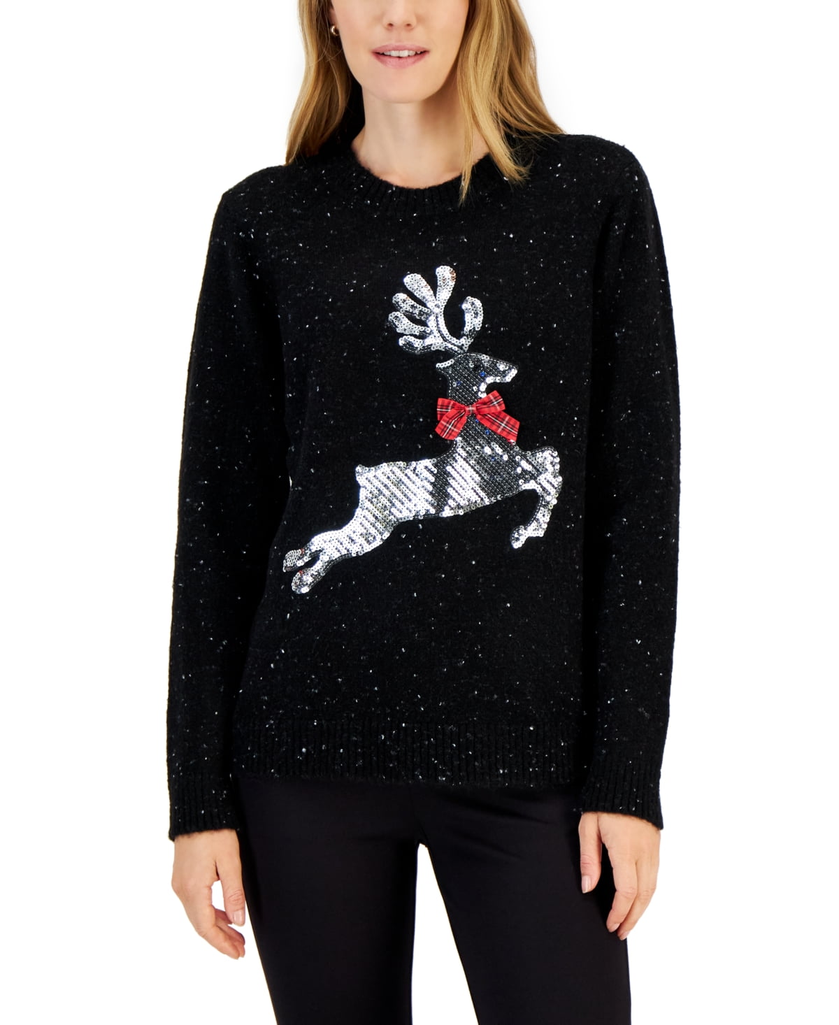 Women's Holiday Sweater Deep Black Nep XL - Walmart.com