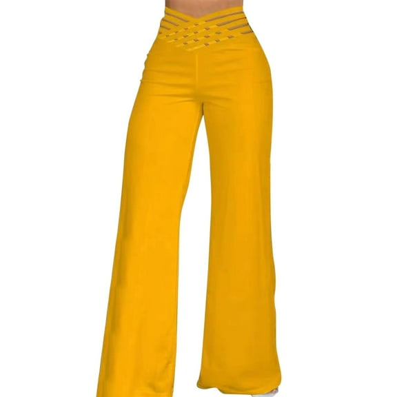 Women's Hollow Belt Pants High Waist Casual Wide Leg Pants