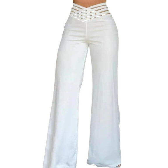 Women's Hollow Belt Pants High Waist Casual Wide Leg Pants