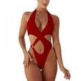 thumbnail image 1 of Women's Hollow Bikini Sexy Solid Color One-piece, Red M, 1 of 7