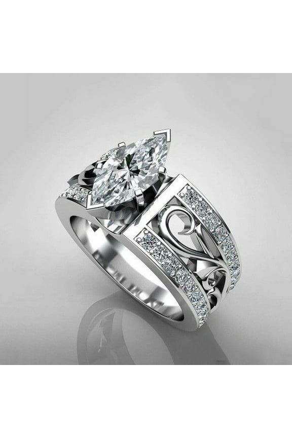 Women's Hollow Flower Diamond Shaped Rhinestone Horse Eye Ring