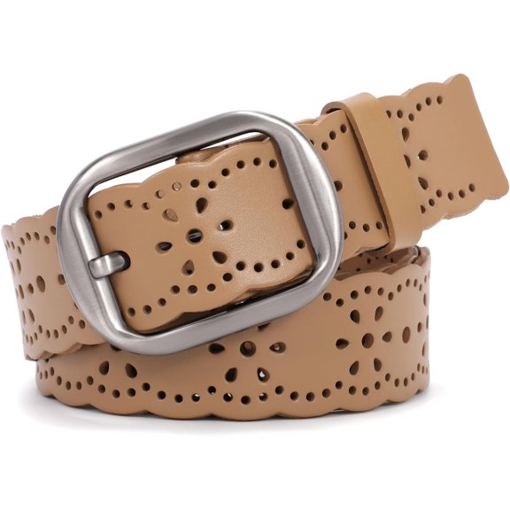 Women’s Hollow Flower Leather Belt for Jeans Pants Wide Belt for Ladies
