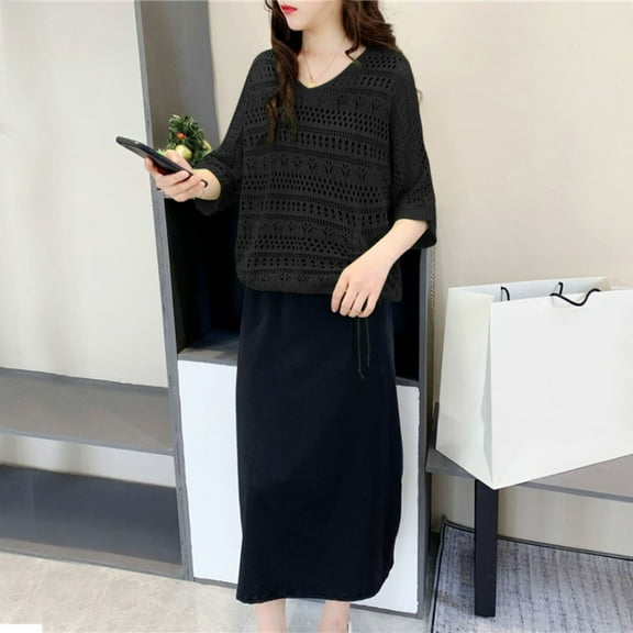 Women's Hollow Hollow Knit Thin Dress Two Piece Set Summer Dress Women plus Formal Jackets for Evening Dresses plus Size Dress Control Top Bathing Suits for Women Gown with Sleeves plus Size Gown