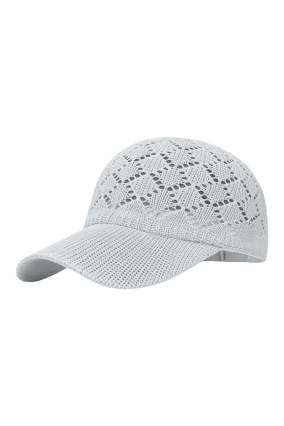 Women's Hollow Knit Baseball Cap, Breathable Lightweight Cotton Cap with Pre-Curved Brim, Soft Summer Hat for Daily Casual Wear, Built-in Sweatband - White