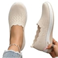 thumbnail image 1 of Women's Hollow Knitted Slip On Walking Shoes Comfortable Breathable Mesh Shoes Lightweight Sneakers Soft-Soled Flat Shoes, 1 of 9